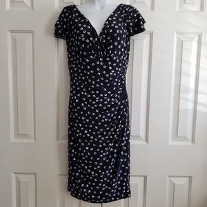 Ralph Lauren LRL Womens Dress 6 Geometric Print Blue Faux Wrap Retro Pin-up